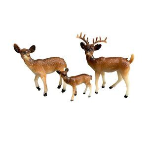 Vintage Plastic Deer Family Figurines Set 3 Collectible